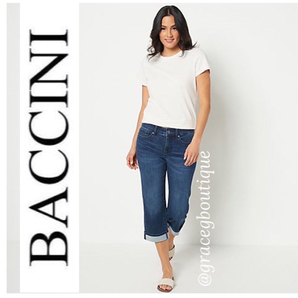 Baccini Capri Denim Pants Luxe Cropped Length Jeans / Long Shorts Size 8 Petite